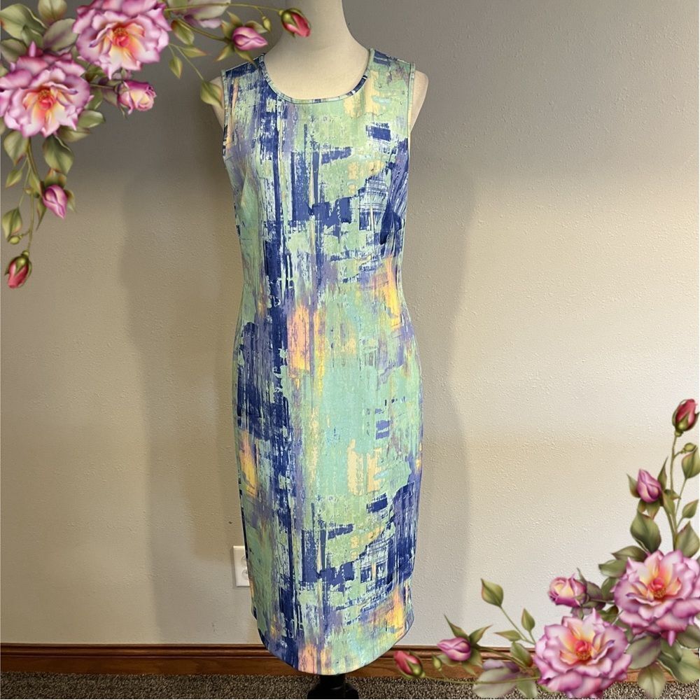 Apt9 watercolor print sleeveless scoop‎ neck knee length dress size 14